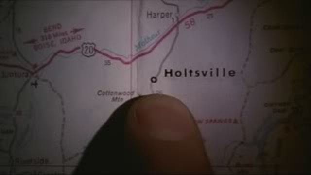 Holtsville map — finger pointing to location, Phantasm IV production reference