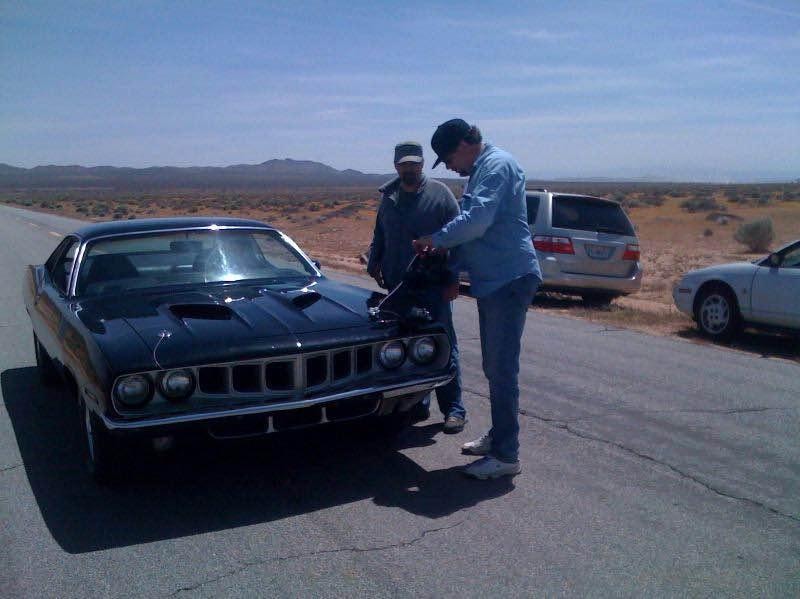 Behind the scenes on set Ravager. Director, Cast and crew Phantasm II cuda remote desert film location.