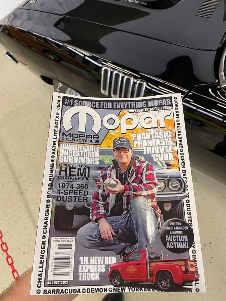 Rudy Munis graces the cover of Mopar Collectors Guide with his Tribute Phantasm 2 Movie 1971 Hemicuda.