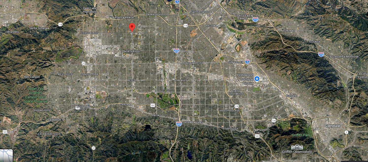 Aerial satellite view of the San Fernando Valley showing the classified route locations