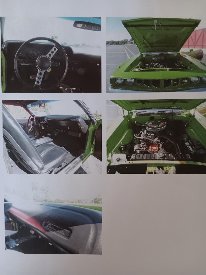 Imposter Cuda engine bay and additional interior detail shots including Barracuda dash badge