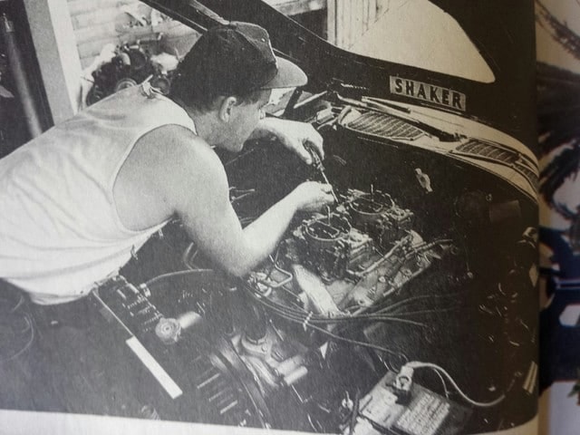 Greg Buhlinger working on the 426 Hemi engine of the Phantasm HemiCuda convertible
